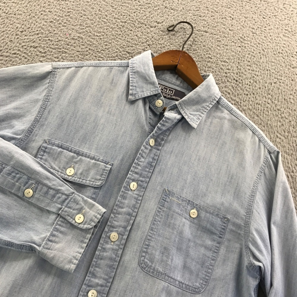 Vintage Polo Ralph Lauren Shirt Mens Small Blue Chambray Work Heritage Classic